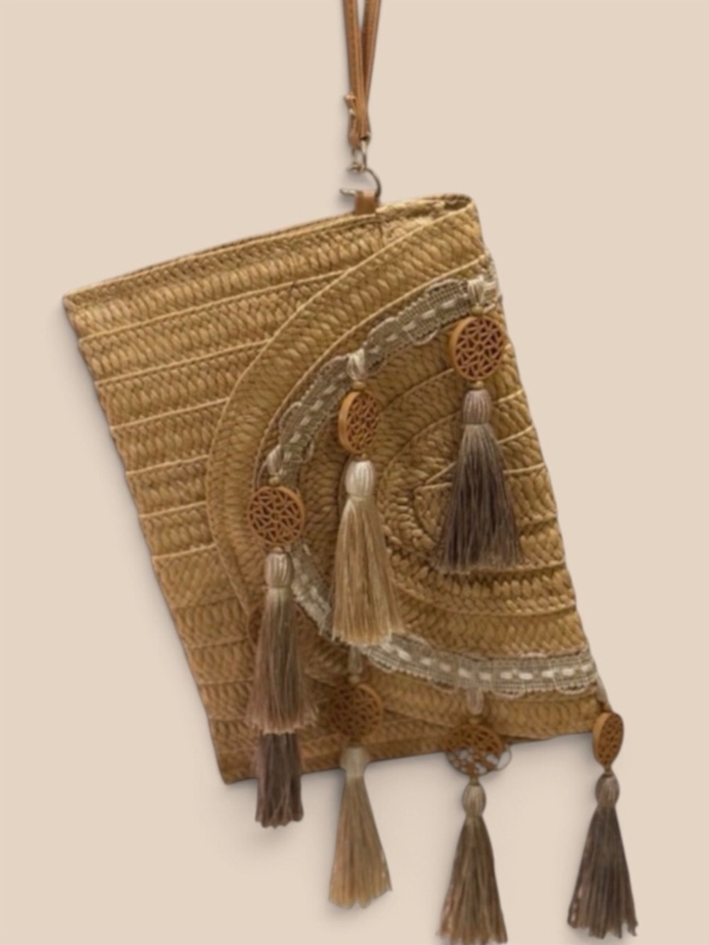 Summer Basket Woven Clutch Wristlet with Tassel